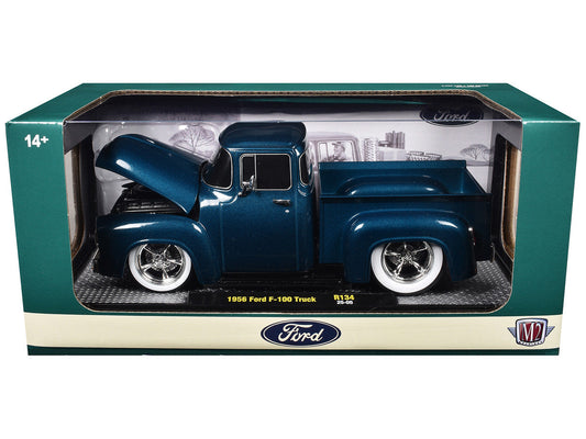 1956 Ford F-100 Pickup Truck Blue Metallic Limited Edition to 6650 pieces Worldwide 1/24 Diecast Model Car by M2 Machines M2