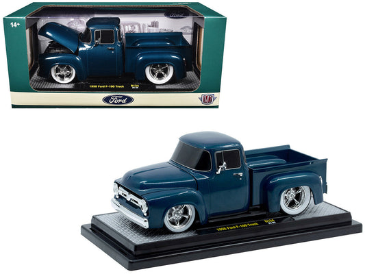 1956 Ford F-100 Pickup Truck Blue Metallic Limited Edition to 6650 pieces Worldwide 1/24 Diecast Model Car by M2 Machines M2