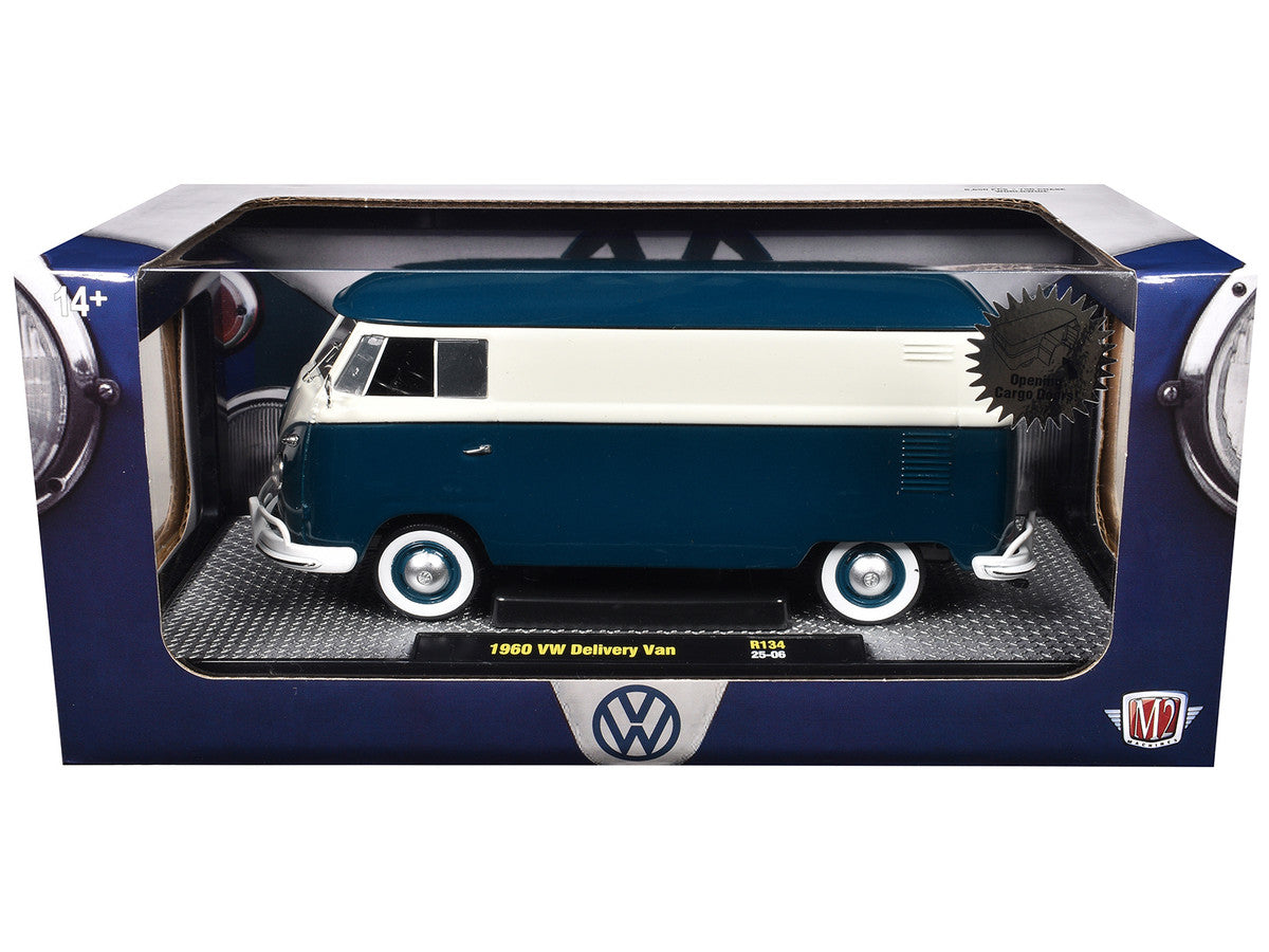 1960 Volkswagen Delivery Van Blue and White Limited Edition to 6650 pieces Worldwide 1/24 Diecast Model Car by M2 Machines M2