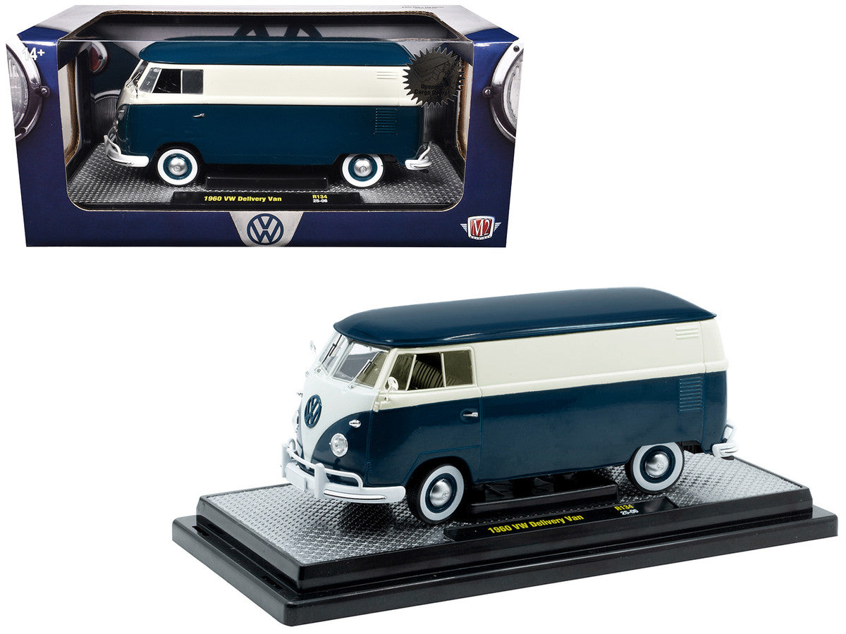 1960 Volkswagen Delivery Van Blue and White Limited Edition to 6650 pieces Worldwide 1/24 Diecast Model Car by M2 Machines M2