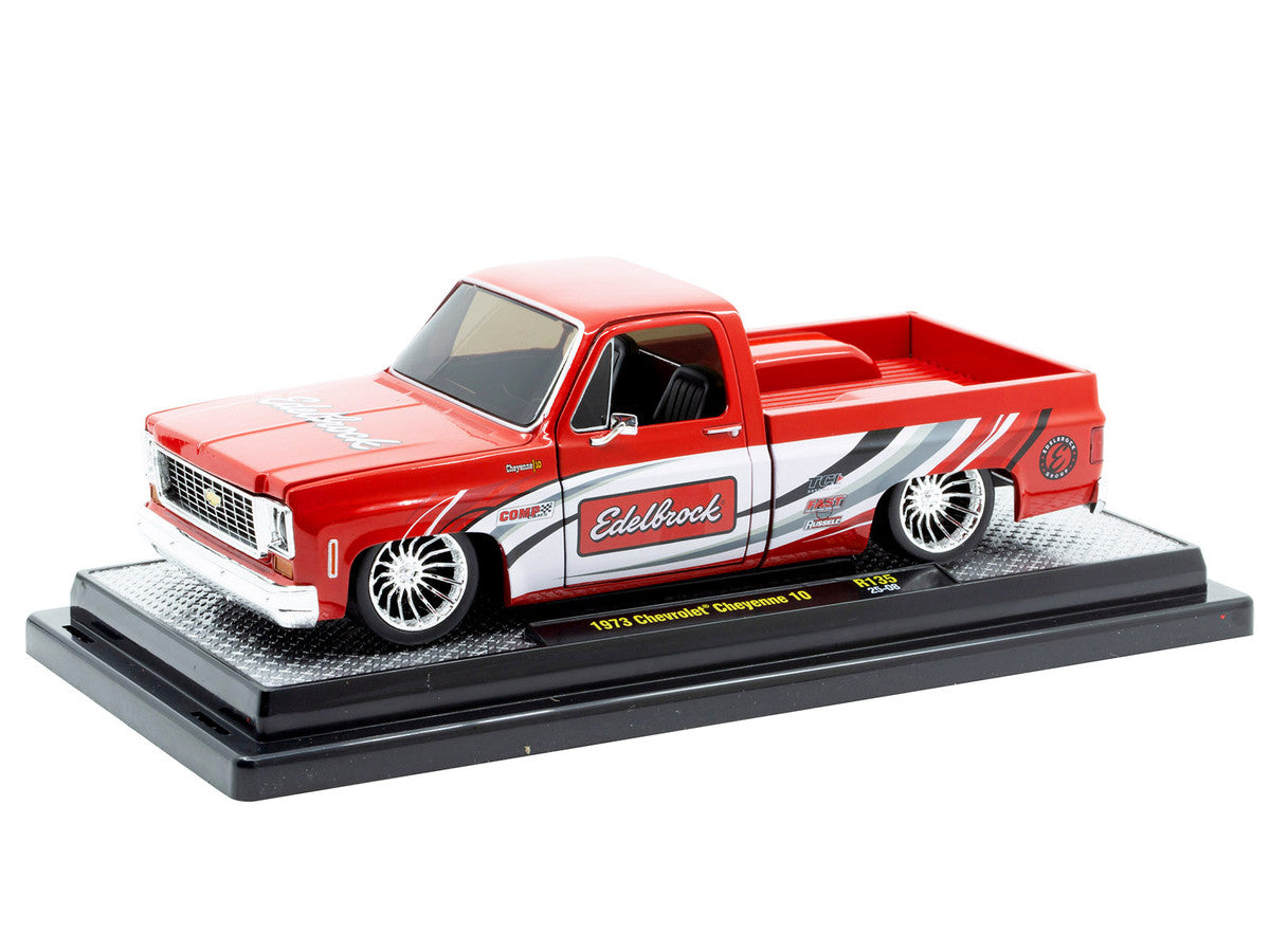 1973 Chevrolet Cheyenne 10 Pickup Truck "Edelbrock" Red with Graphics Limited Edition to 7850 pieces Worldwide 1/24 Diecast Model Car by M2 Machines-0