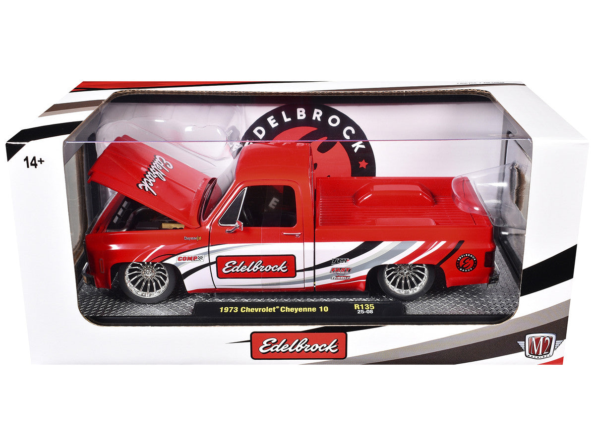 1973 Chevrolet Cheyenne 10 Pickup Truck "Edelbrock" Red with Graphics Limited Edition to 7850 pieces Worldwide 1/24 Diecast Model Car by M2 Machines-1