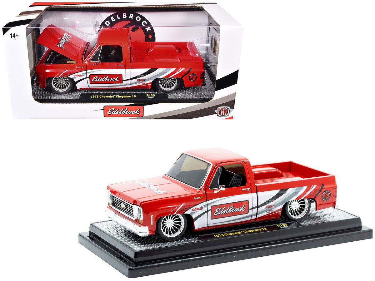 1973 Chevrolet Cheyenne 10 Pickup Truck "Edelbrock" Red with Graphics Limited Edition to 7850 pieces Worldwide 1/24 Diecast Model Car by M2 Machines-2