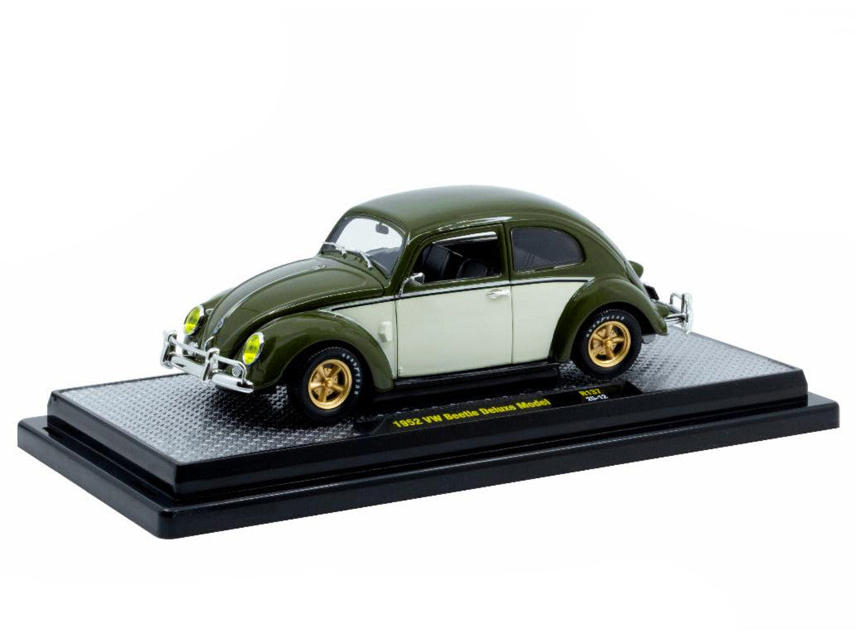 1952 Volkswagen Beetle Deluxe Model Dark Green with Beige Sides Limited Edition to 5250 pieces Worldwide 1/24 Diecast Model Car by M2 Machines M2