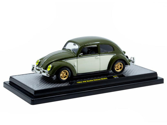 1952 Volkswagen Beetle Deluxe Model Dark Green with Beige Sides Limited Edition to 5250 pieces Worldwide 1/24 Diecast Model Car by M2 Machines M2