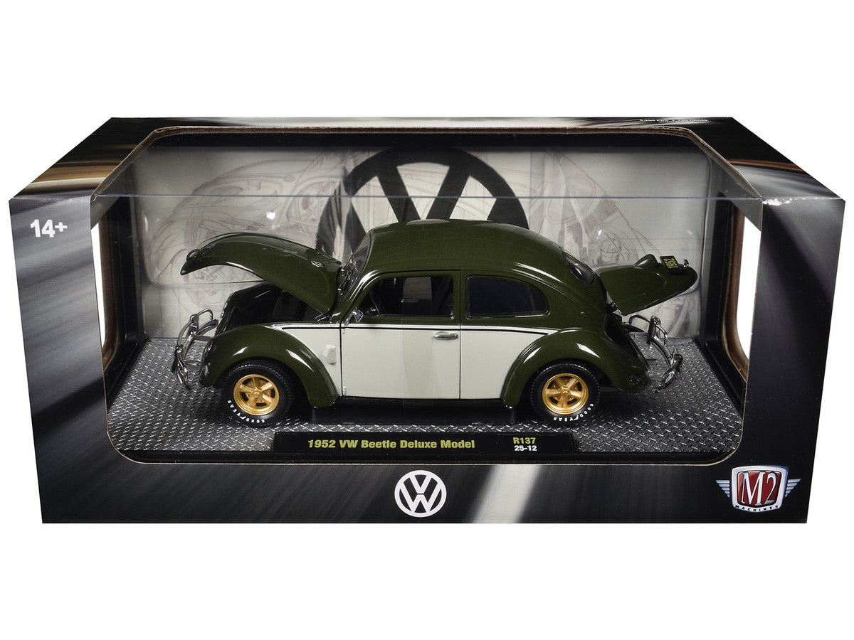 1952 Volkswagen Beetle Deluxe Model Dark Green with Beige Sides Limited Edition to 5250 pieces Worldwide 1/24 Diecast Model Car by M2 Machines M2