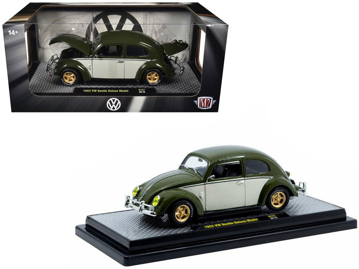 1952 Volkswagen Beetle Deluxe Model Dark Green with Beige Sides Limited Edition to 5250 pieces Worldwide 1/24 Diecast Model Car by M2 Machines M2