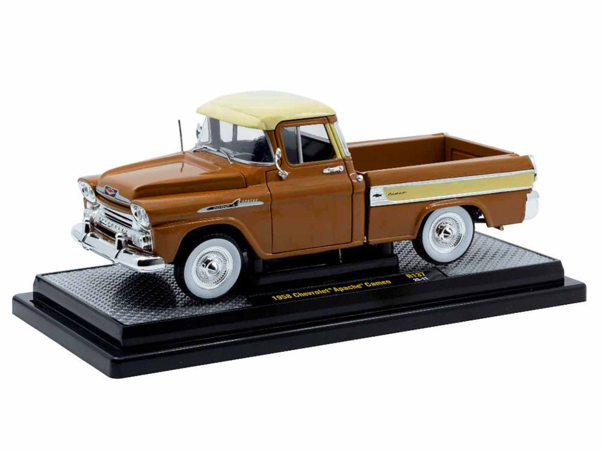 1958 Chevrolet Apache Cameo Pickup Truck Brown with Beige Top Limited Edition to 5250 pieces Worldwide 1/24 Diecast Model Car by M2 Machines M2