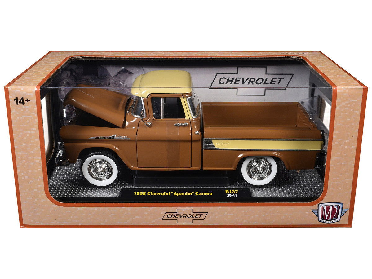 1958 Chevrolet Apache Cameo Pickup Truck Brown with Beige Top Limited Edition to 5250 pieces Worldwide 1/24 Diecast Model Car by M2 Machines M2