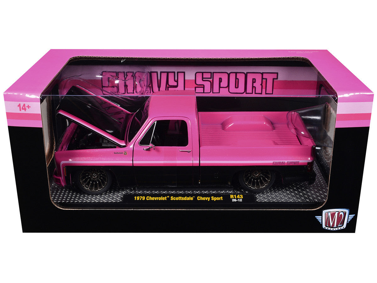 1979 Chevrolet Scottsdale Pickup Truck "Chevy Sport" Pink and Black Limited Edition to 6250 pieces Worldwide 1/24 Diecast Model Car by M2 Machines M2