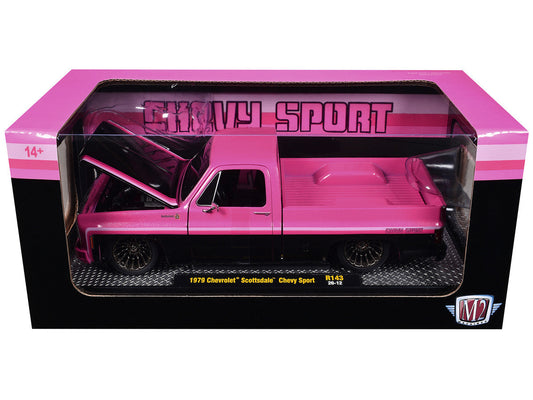 1979 Chevrolet Scottsdale Pickup Truck "Chevy Sport" Pink and Black Limited Edition to 6250 pieces Worldwide 1/24 Diecast Model Car by M2 Machines M2