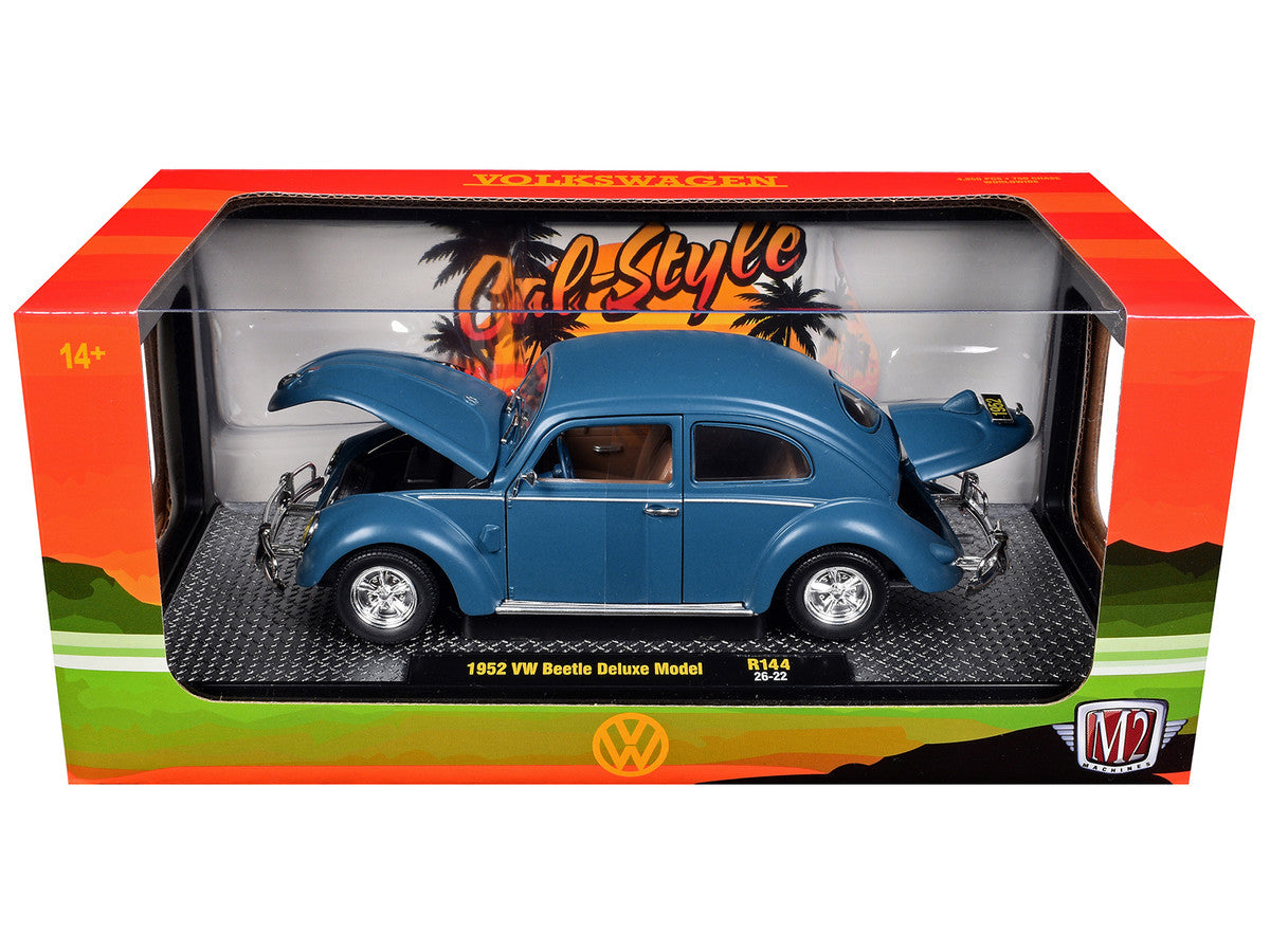 1952 Volkswagen Beetle Deluxe Model Matt Blue Limited Edition to 4850 pieces Worldwide 1/24 Diecast Model Car by M2 Machines M2
