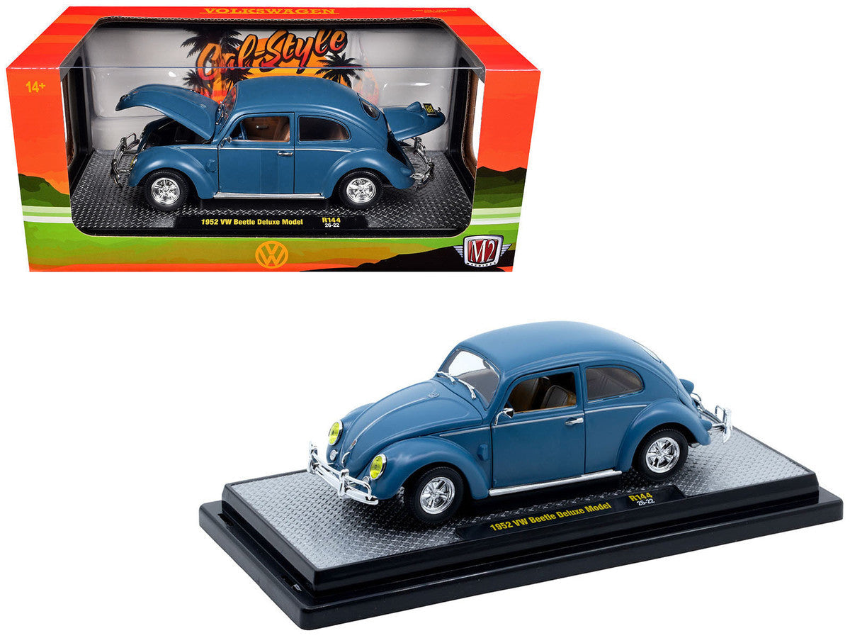 1952 Volkswagen Beetle Deluxe Model Matt Blue Limited Edition to 4850 pieces Worldwide 1/24 Diecast Model Car by M2 Machines M2