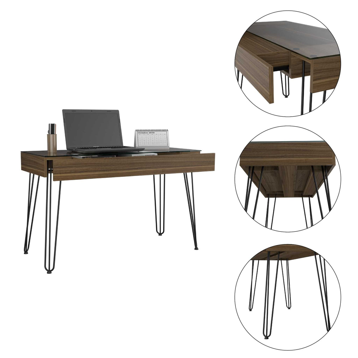 47" Brown and Black Computer Desk W2B