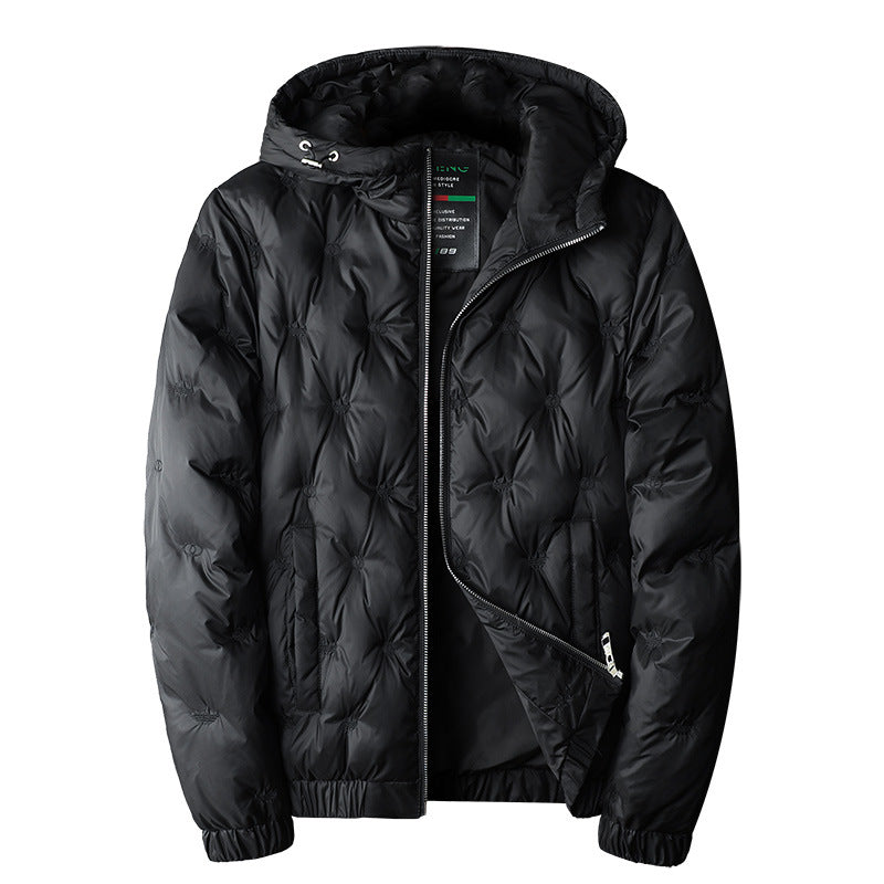 Embroidered Down Men's Plus Size Hooded Casual Down Jacket Accent Plus