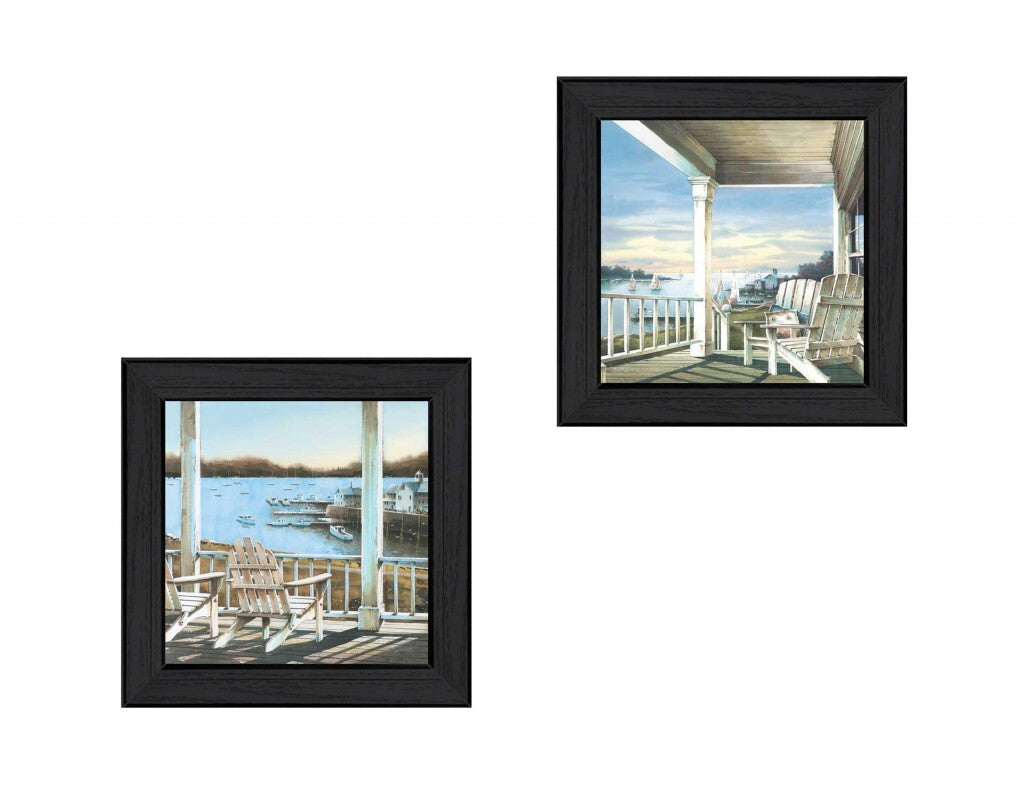 Set Of Two Lake Side Black Framed Print Wall Art W2B