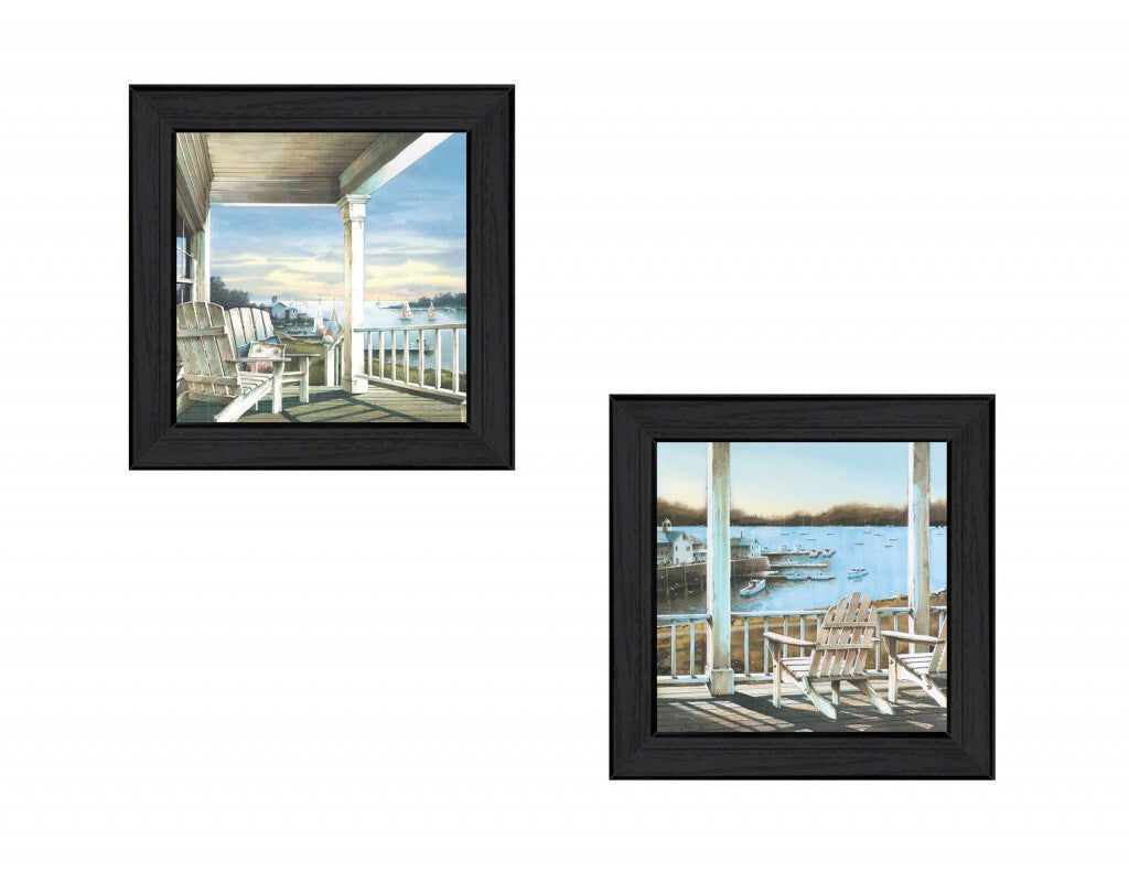 Set Of Two Lake Side Black Framed Print Wall Art W2B