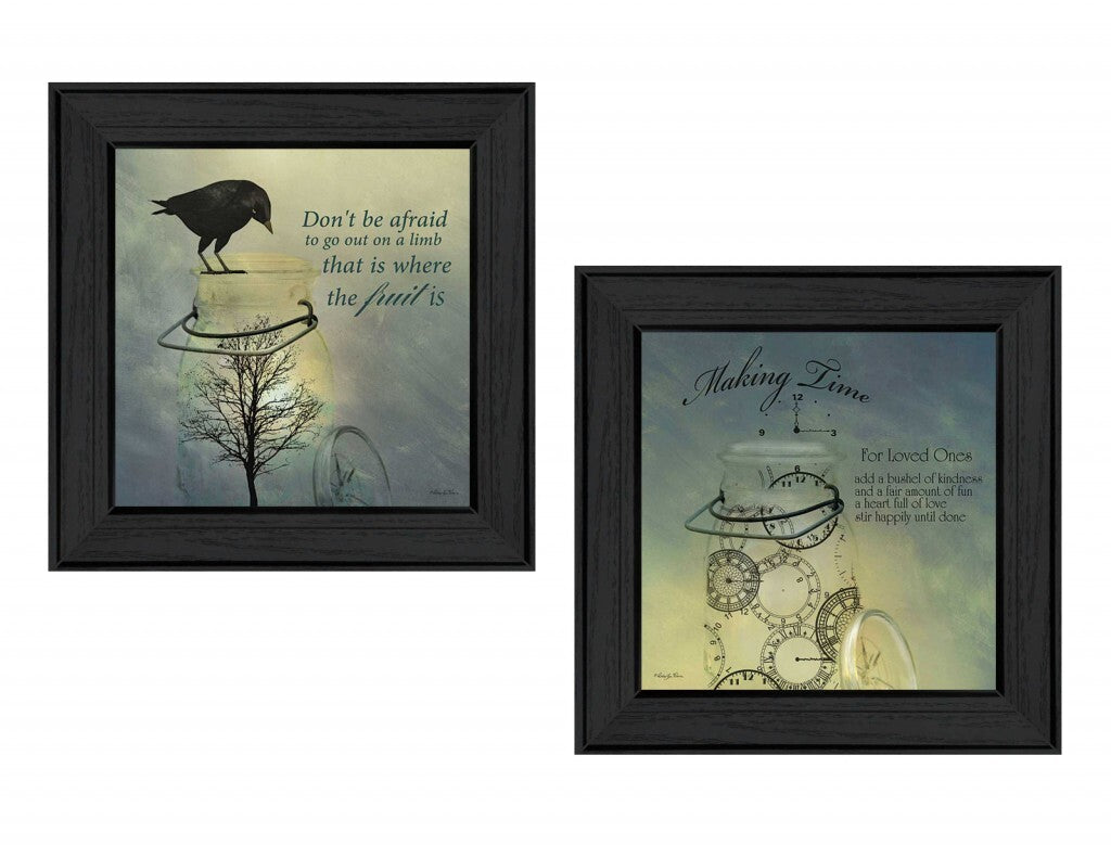 Set Of Two Glass Jars Black Framed Print Kitchen Wall Art W2B