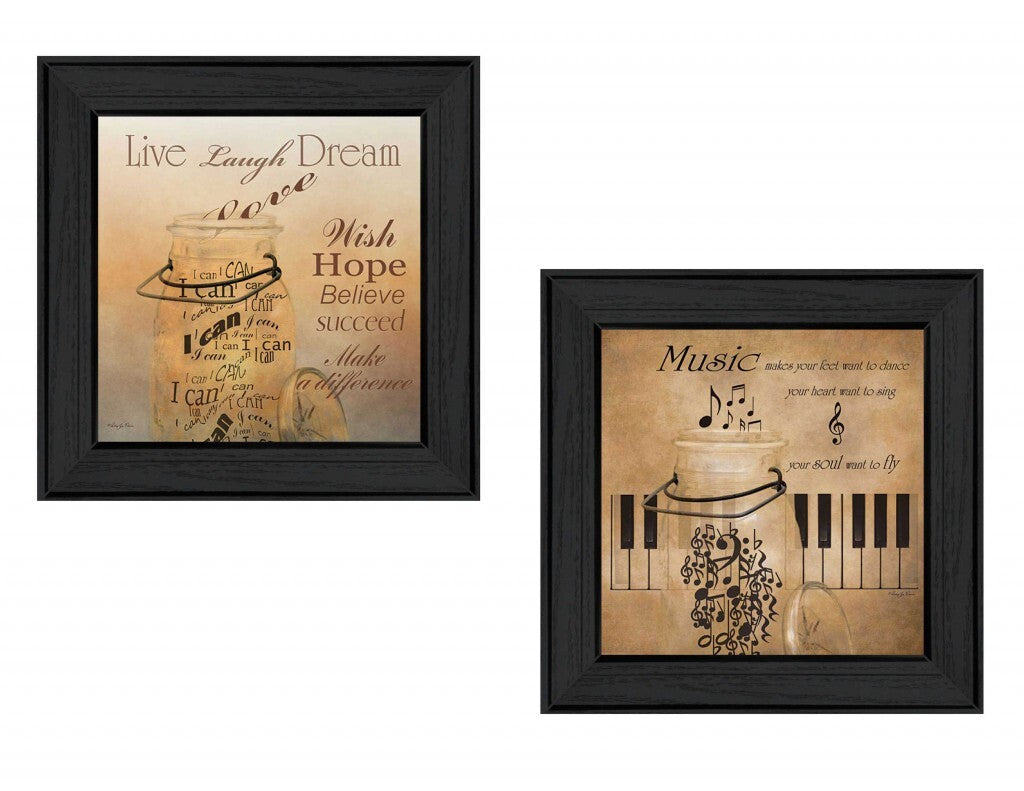 Set Of Two Music 3 Black Framed Print Wall Art W2B