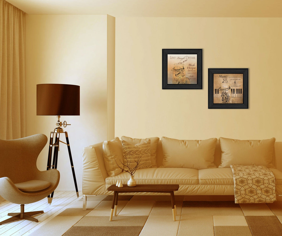 Set Of Two Music 3 Black Framed Print Wall Art W2B