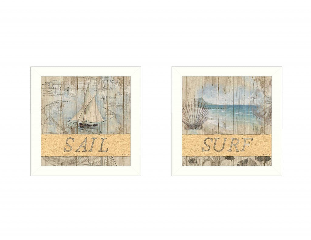 Set Of Two Sail or Surf White Framed Print Wall Art W2B