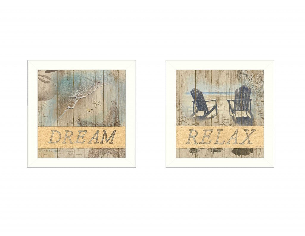 Set Of Two Dream or Relax White Framed Print Wall Art W2B
