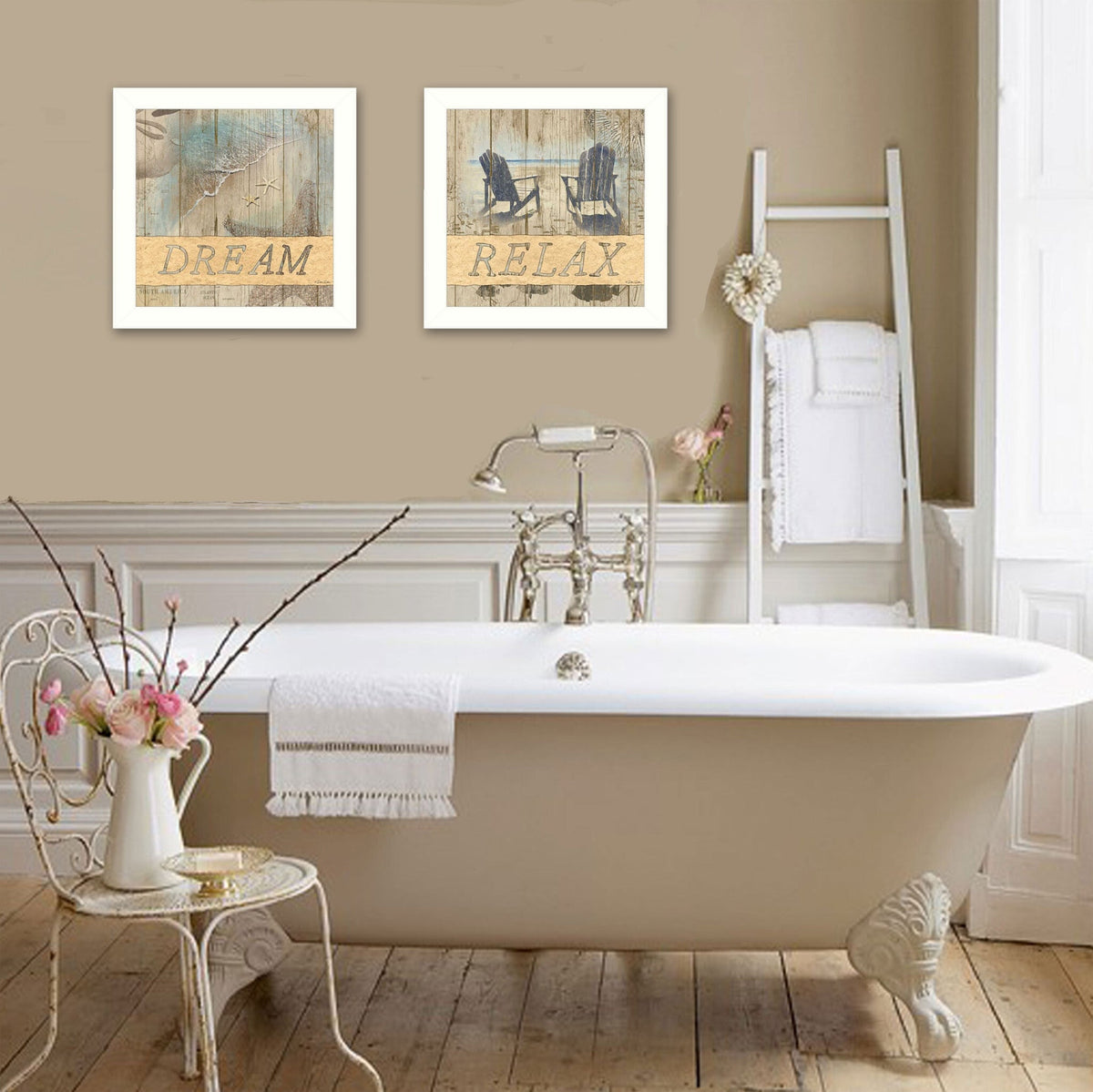 Set Of Two Dream or Relax White Framed Print Wall Art W2B