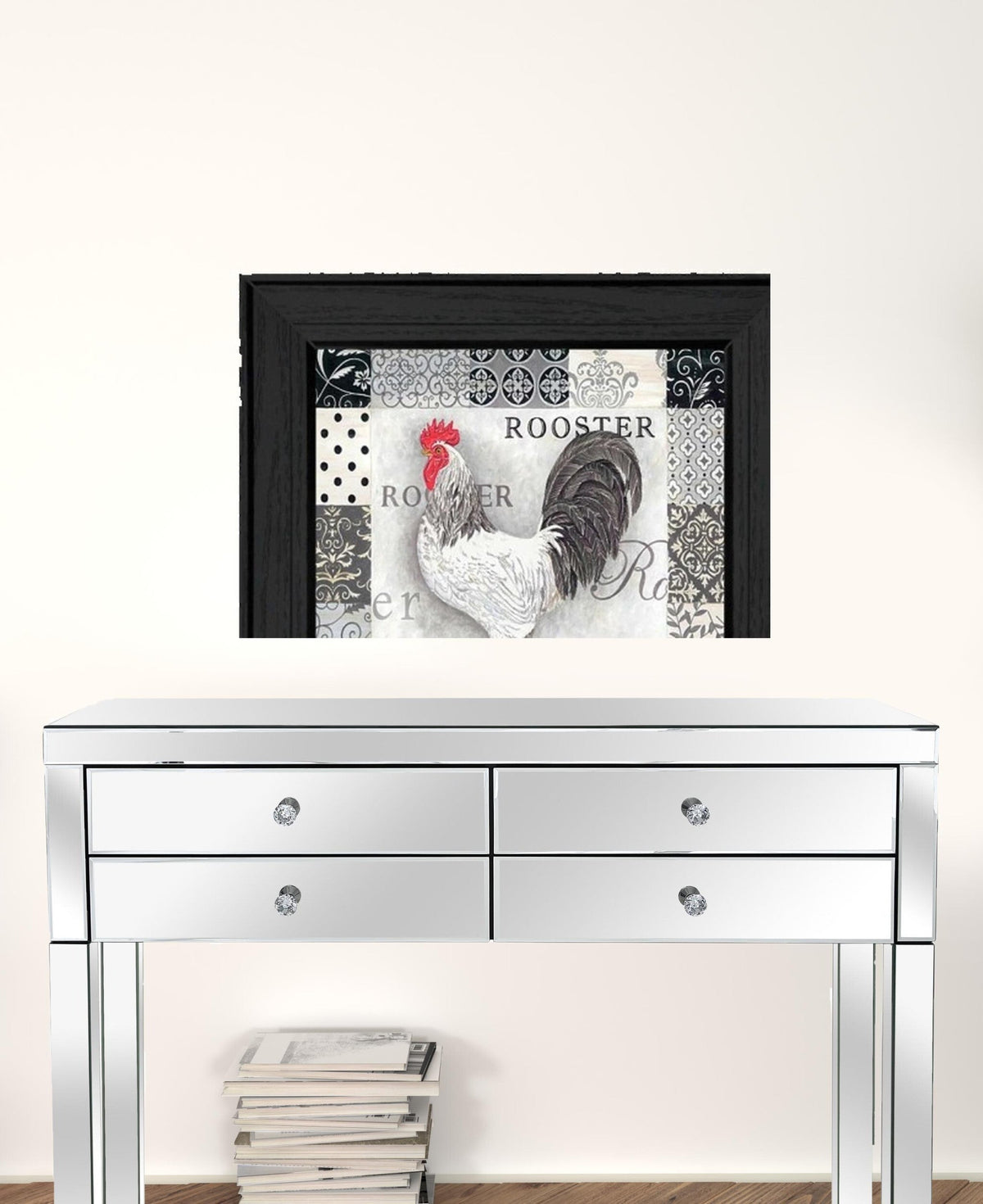 Set Of Two Rooster I Black Framed Print Wall Art W2B