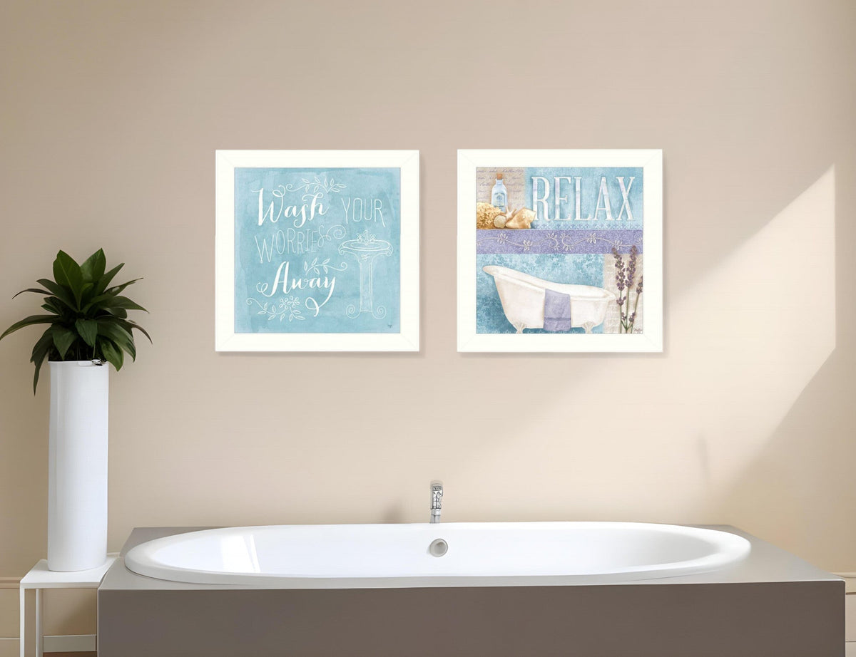 Set Of Two Wash White Framed Print Bathroom Wall Art W2B