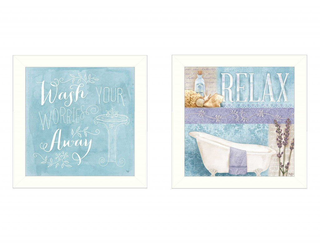 Set Of Two Wash White Framed Print Bathroom Wall Art W2B