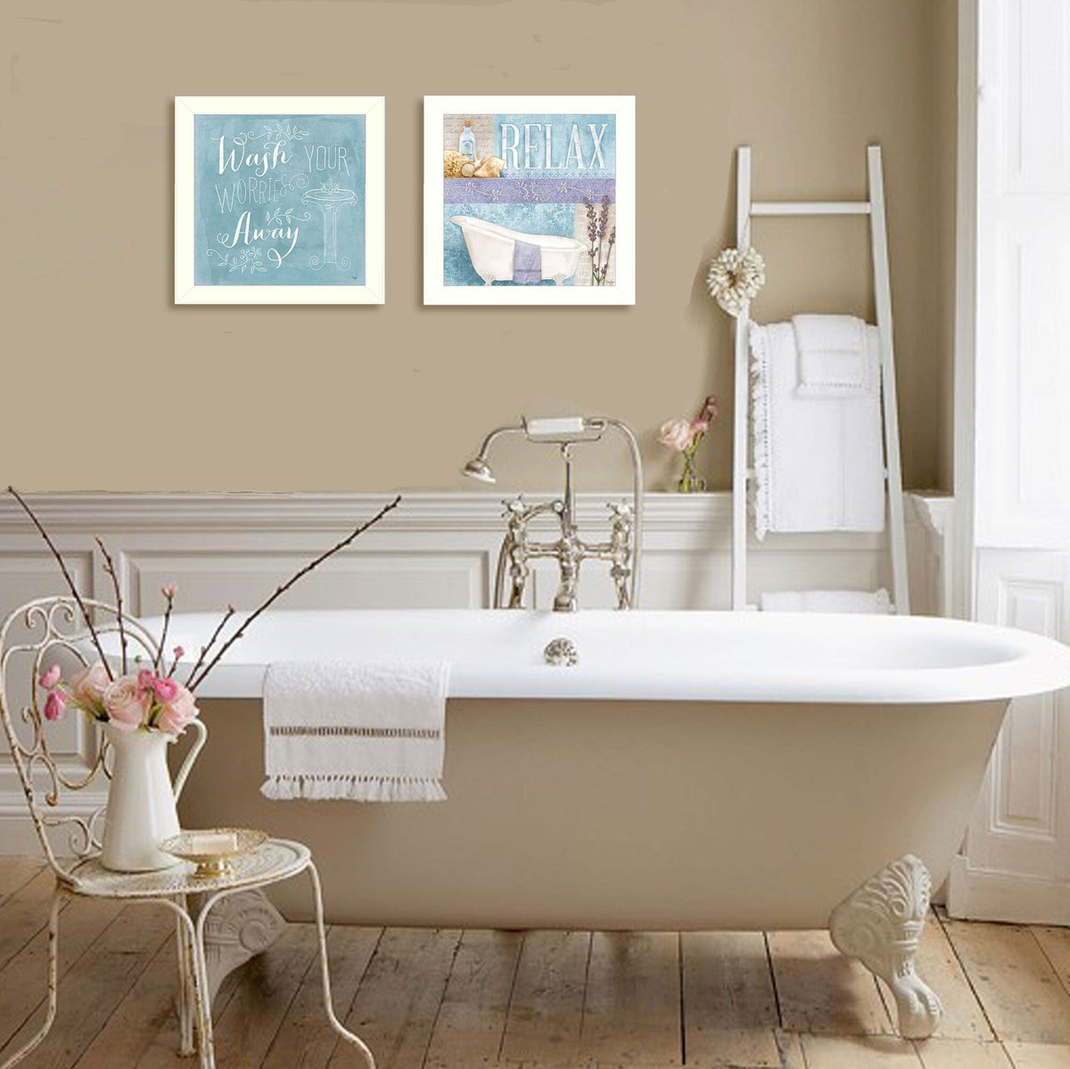 Set Of Two Wash White Framed Print Bathroom Wall Art W2B