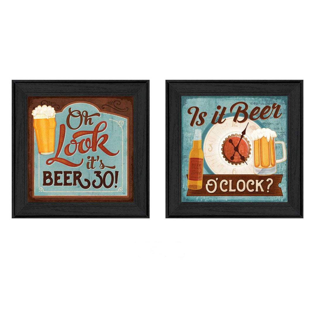 Set Of Two Beer Oclock Black Framed Print Wall Art W2B