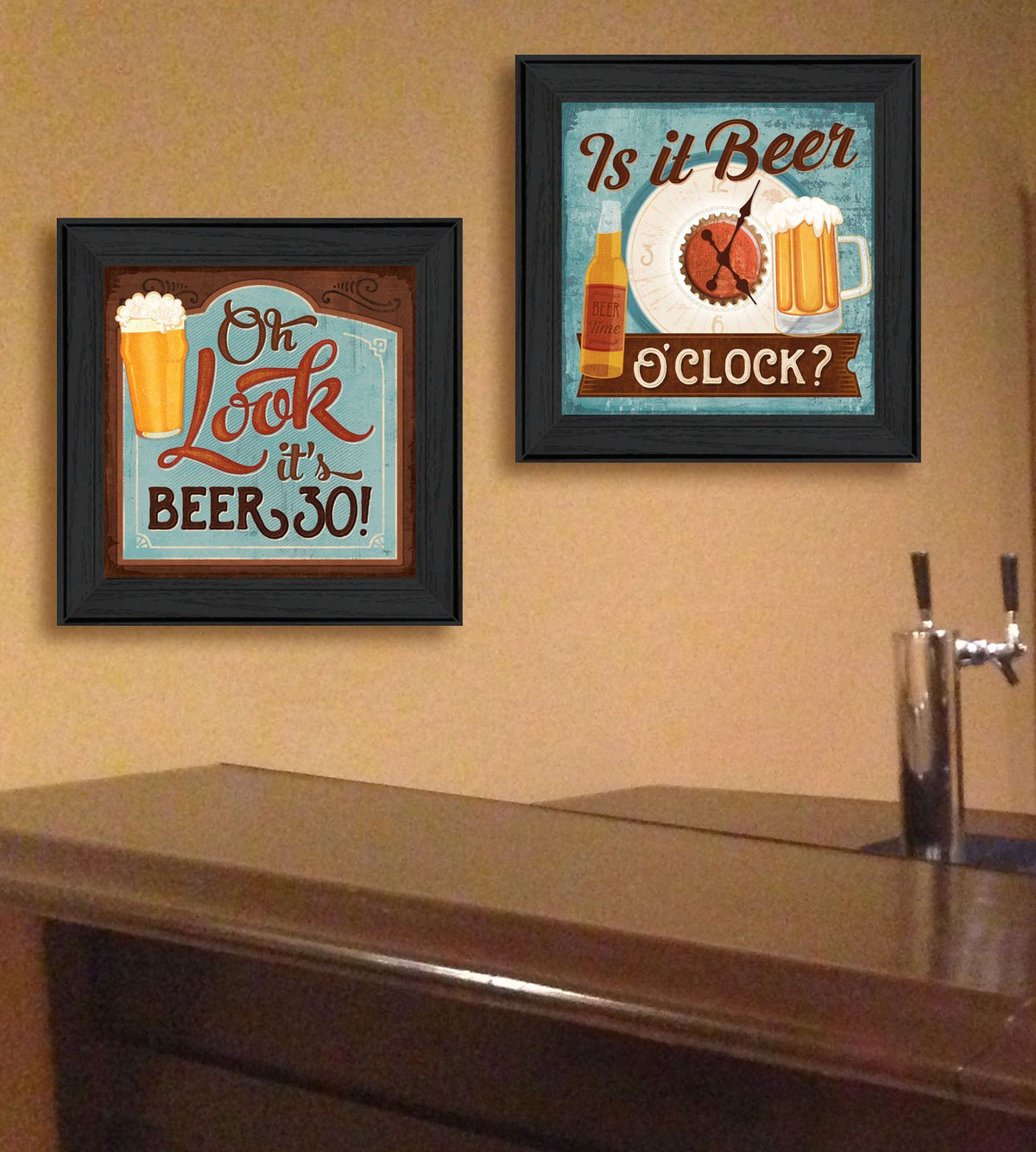 Set Of Two Beer Oclock Black Framed Print Wall Art W2B