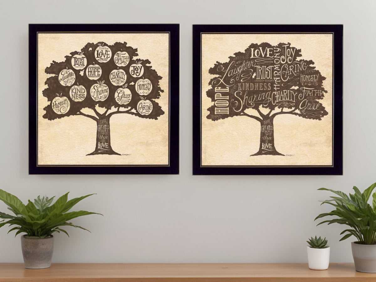 Set Of Two Family Trees Black Framed Print Wall Art W2B