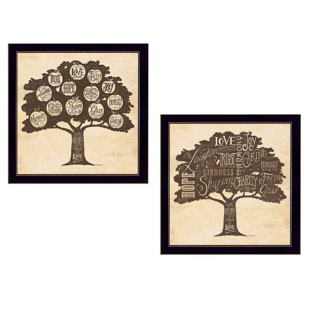 Set Of Two Family Trees Black Framed Print Wall Art W2B