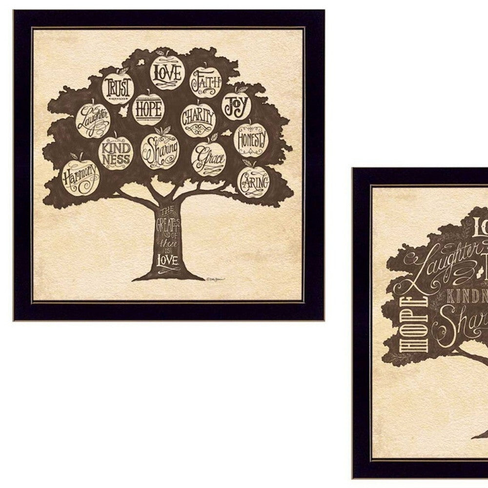 Set Of Two Family Trees Black Framed Print Wall Art W2B