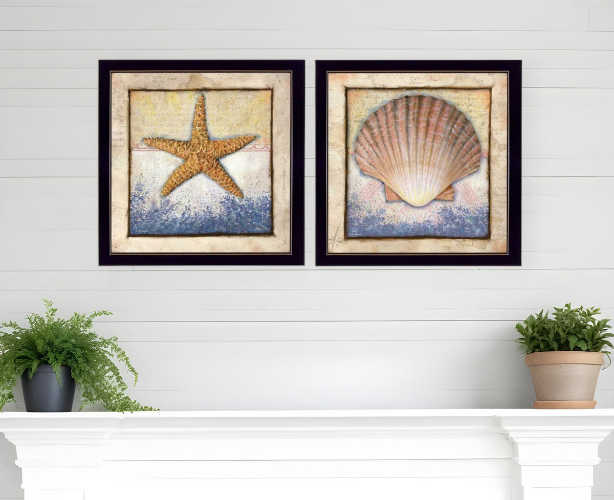 Set Of Two Sea Journey Black Framed Print Wall Art W2B