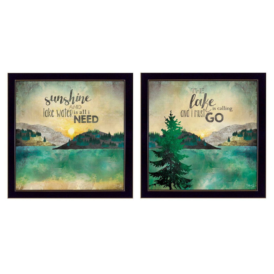 Set Of Two The Lake is Calling Black Framed Print Wall Art W2B