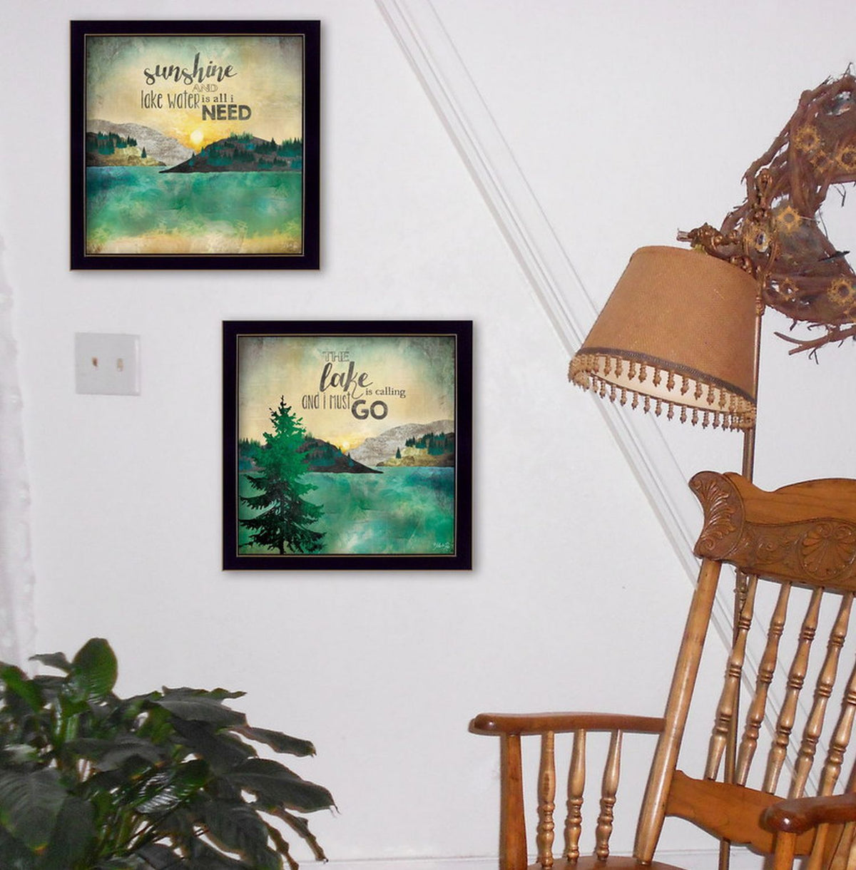 Set Of Two The Lake is Calling Black Framed Print Wall Art W2B