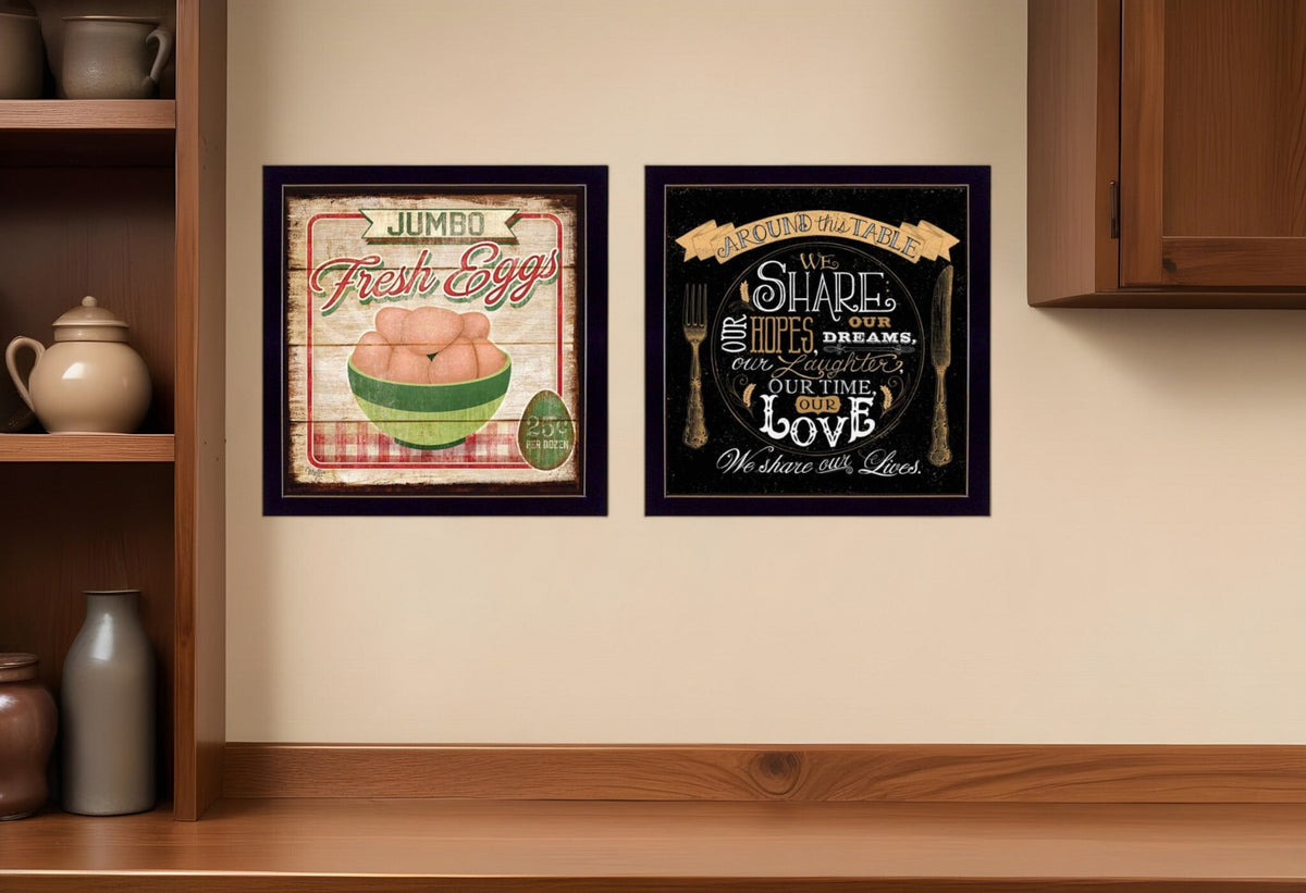 Set Of Two Around the Table Black Framed Print Wall Art W2B