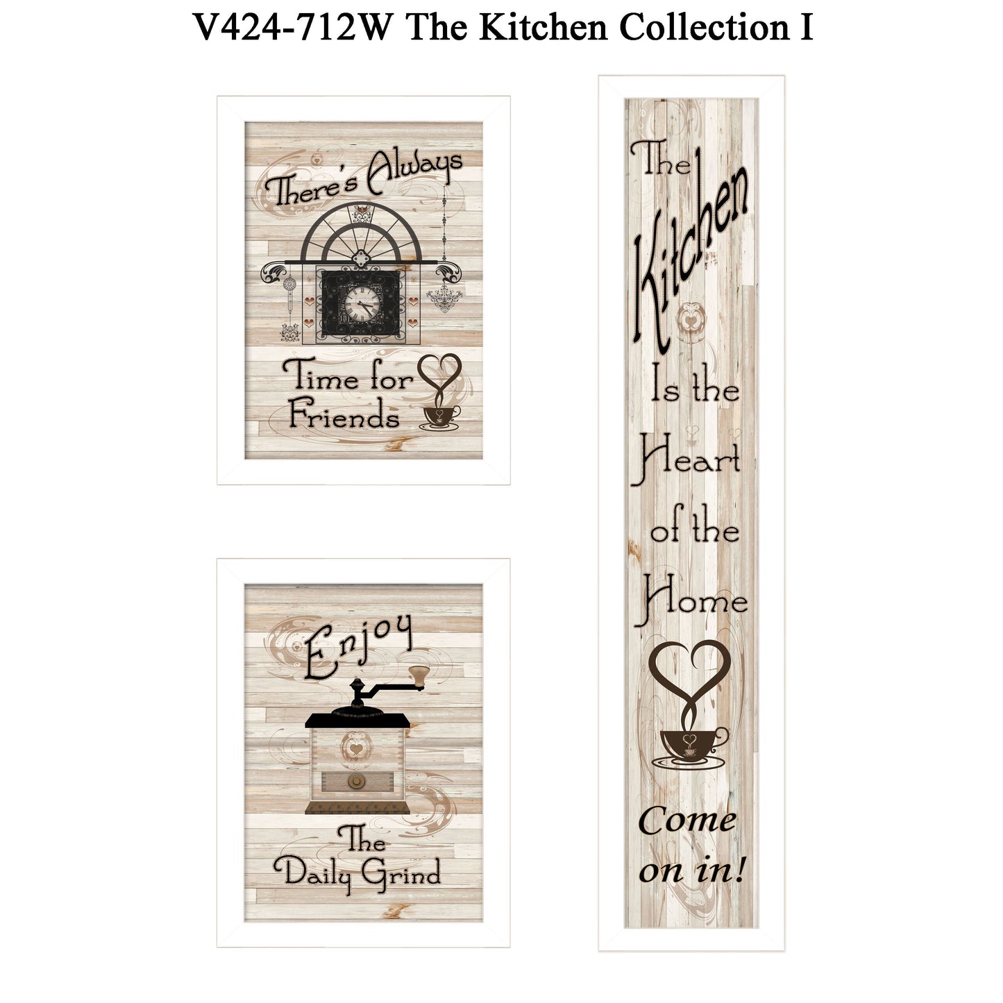 Set Of Three The Kitchen Collection I 4 White Framed Print Kitchen Wall Art