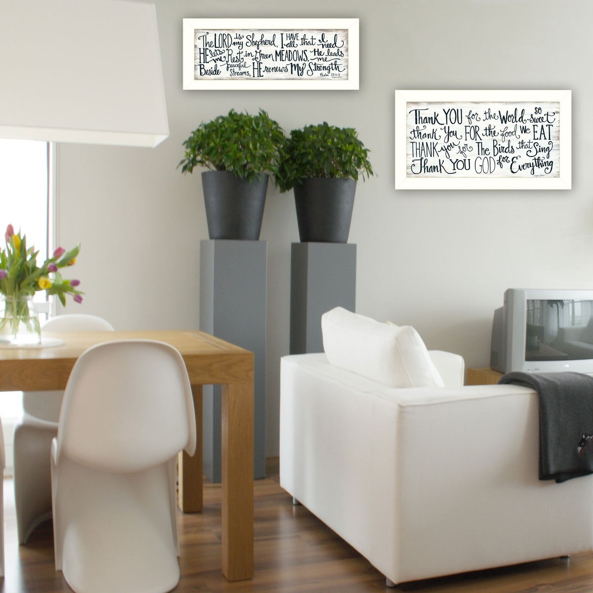 Set Of Two Thank You Lord 1 White Framed Print Wall Art W2B