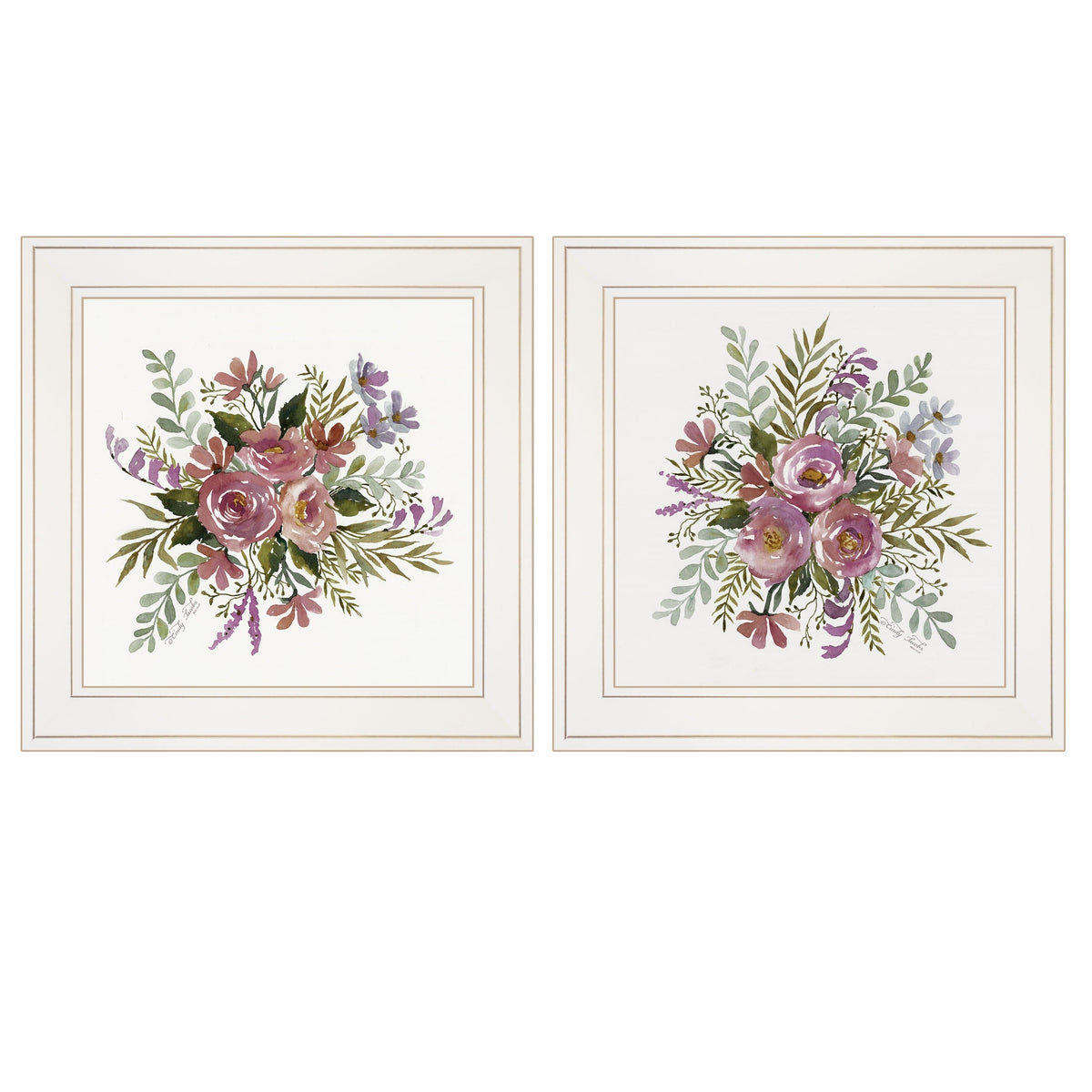 Set Of Two Floral Spray I and II White Framed Print Wall Art W2B