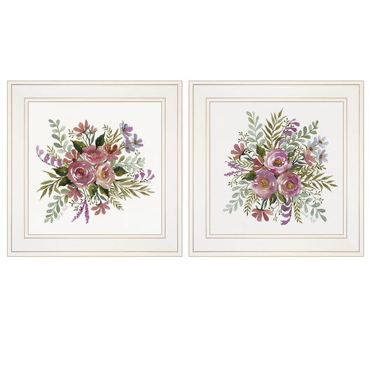 Set Of Two Floral Spray I and II White Framed Print Wall Art W2B