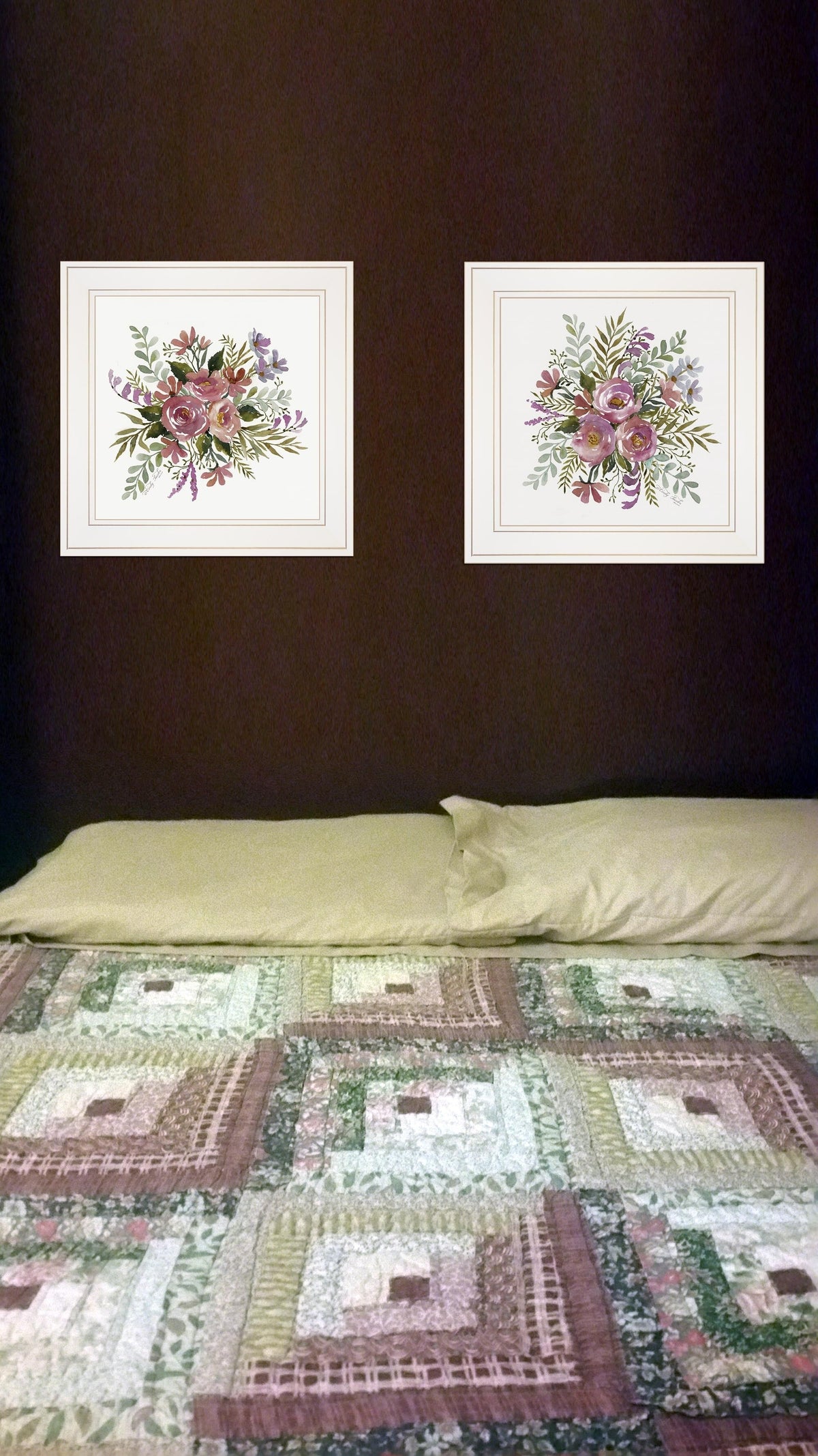 Set Of Two Floral Spray I and II White Framed Print Wall Art W2B