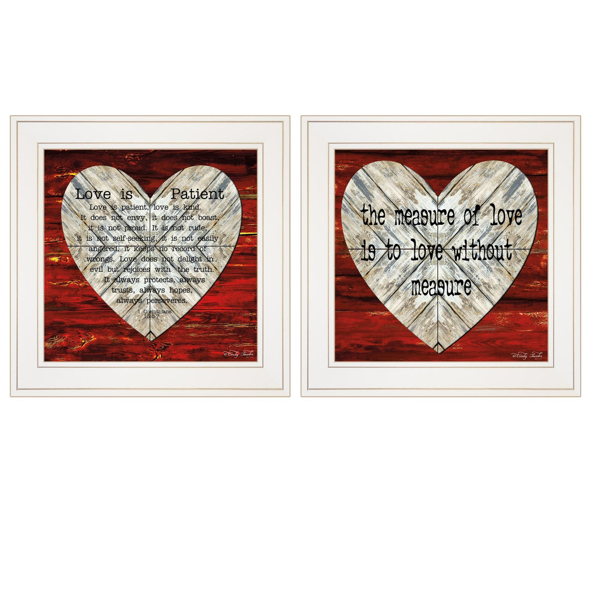 Set Of Two Love is Patient or Measure 1 White Framed Print Wall Art W2B