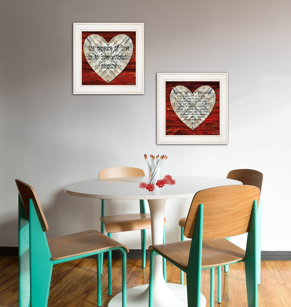Set Of Two Love is Patient or Measure 1 White Framed Print Wall Art W2B