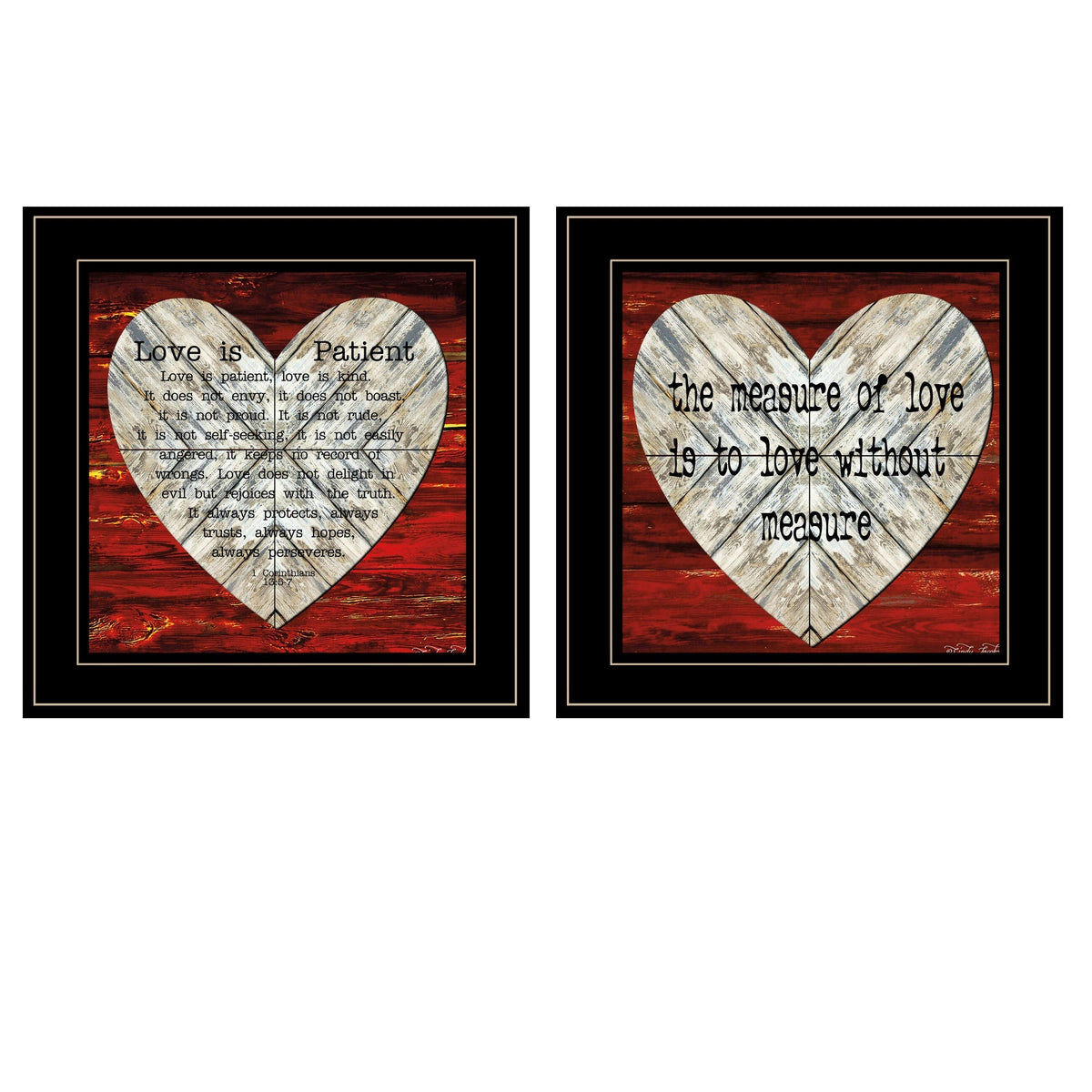 Set Of Two Love is Patient or Measure 2 Black Framed Print Wall Art W2B
