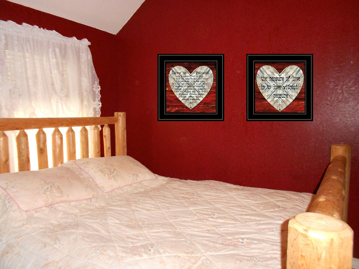 Set Of Two Love is Patient or Measure 2 Black Framed Print Wall Art W2B