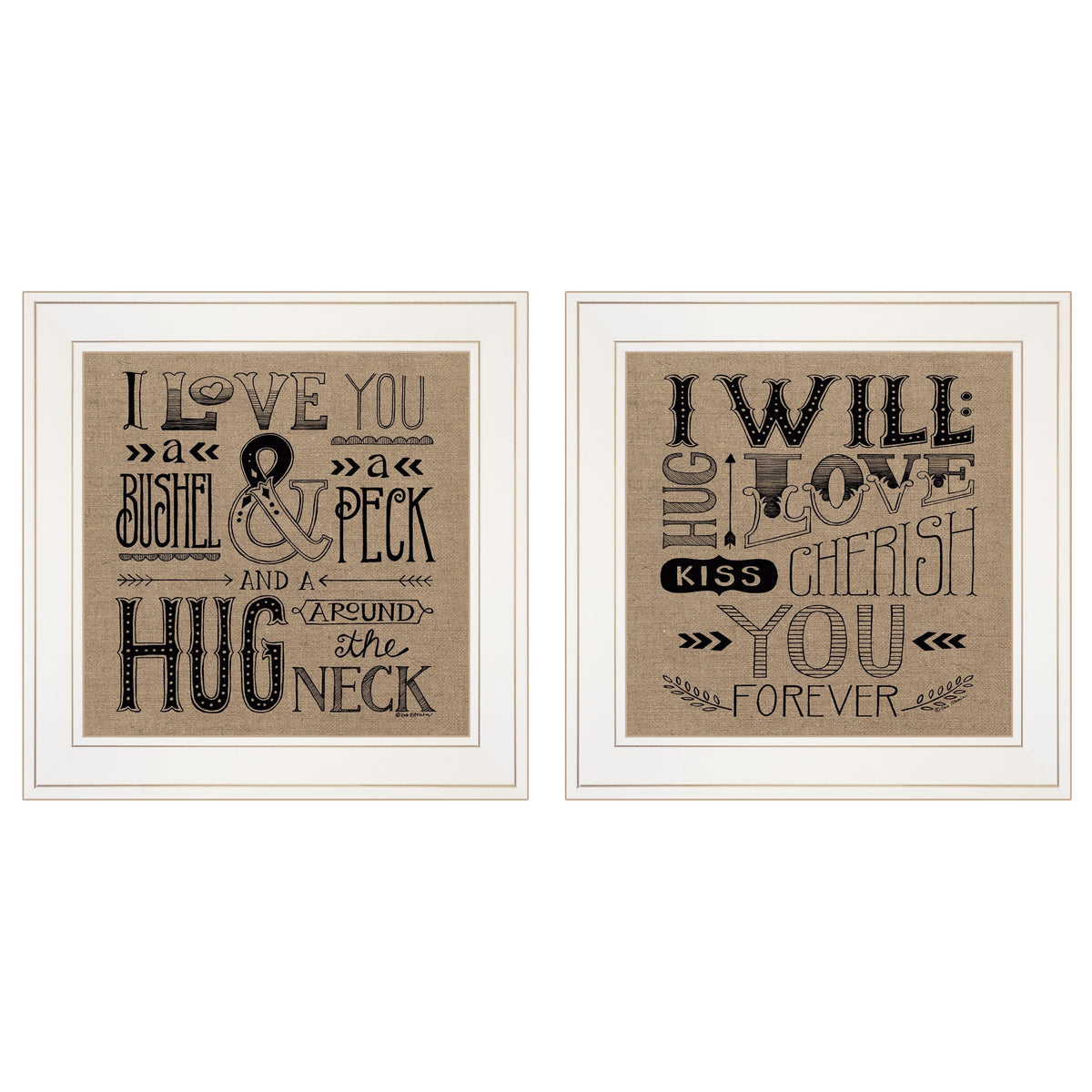 Set Of Two Hugs or Forever 1 White Framed Print Wall Art W2B